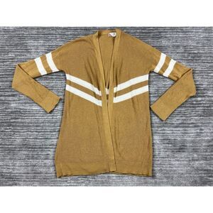 Pink Rose Sweater Womens Small Yellow Striped Long Sleeve Cardigan‎ Open Front